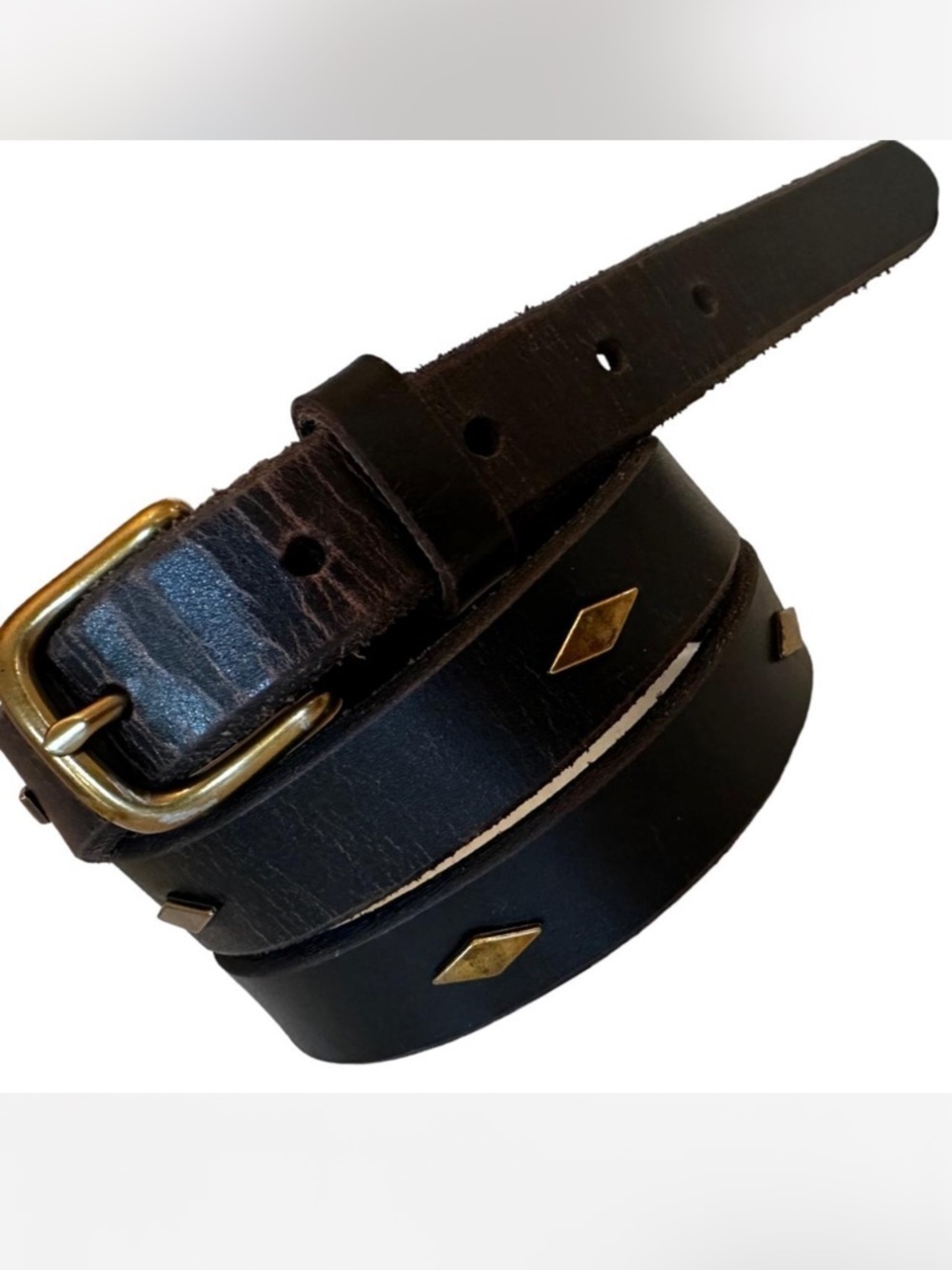 Fossil Y2K Brown Leather Belt with Brass Studs